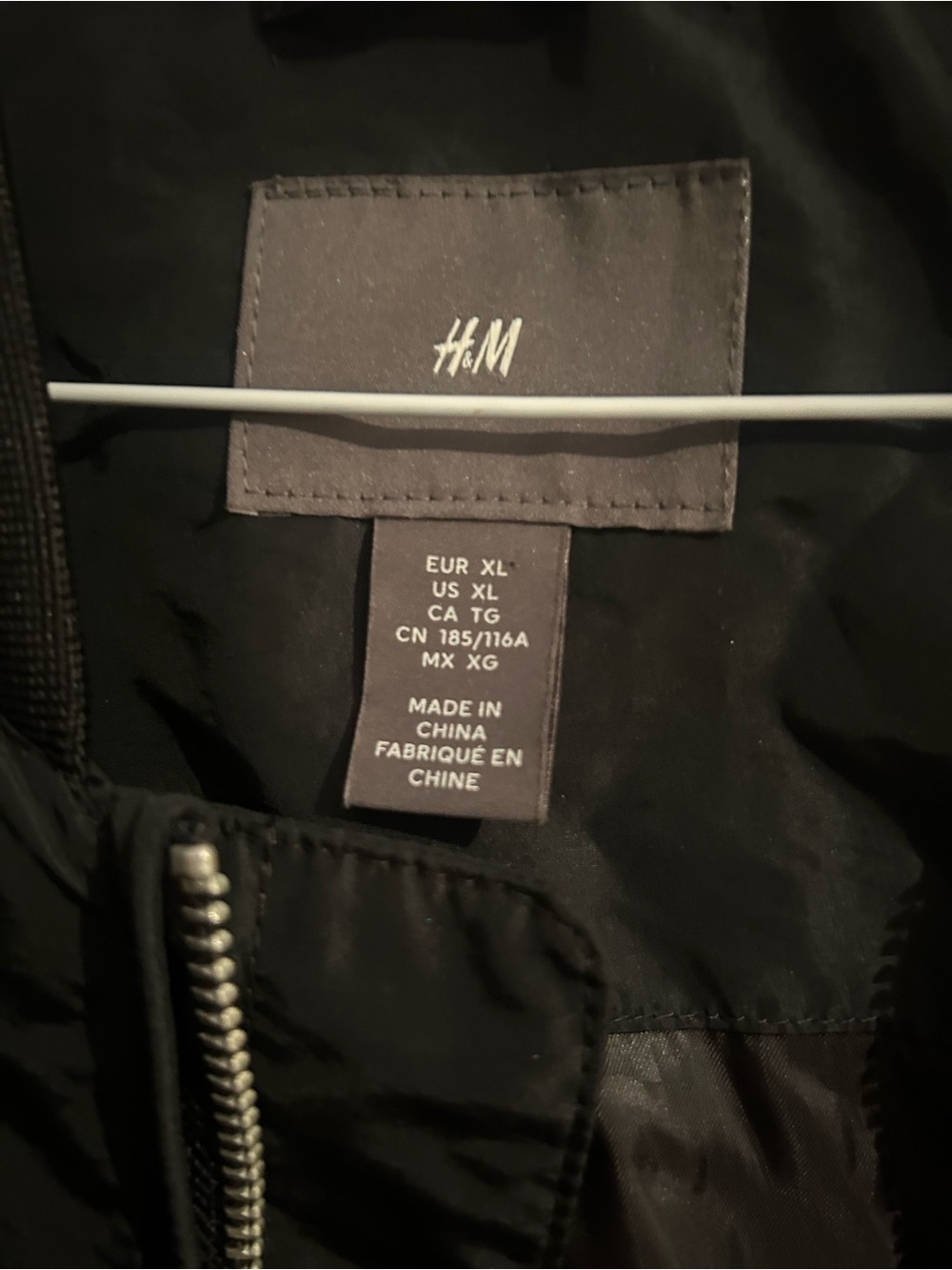 H&M Men’s Black Bomber Jacket with Silver Zipper (XL)